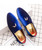 Men's blue metal ornament on top leather slip on dress shoe 10