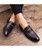 Black patent sequins slip on dress shoe with metal buckle 04