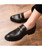 Black metal buckle crocodile skin pattern leather slip on dress shoe 05