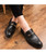 Black metal buckle crocodile skin pattern leather slip on dress shoe 08