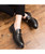 Black metal buckle crocodile skin pattern leather slip on dress shoe 09