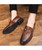 Brown metal buckle crocodile skin pattern leather slip on dress shoe 06