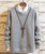 Men's grey pull over round neck sweater in plain 01