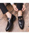 Black metal buckle sewed effect leather slip on dress shoe 05