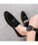 Black suede tassel sewed effect leather slip on dress shoe 07