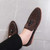 Brown suede tassel sewed effect leather slip on dress shoe 10