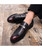 Red metal buckle crocodile skin pattern slip on dress shoe point toe 03