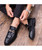 Black metal buckle crocodile skin pattern slip on dress shoe point toe 03