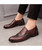 Brown brogue patent leather slip on dress shoe 04