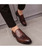 Brown brogue patent leather slip on dress shoe 08