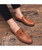 Brown metal buckle sewed effect leather slip on dress shoe 04