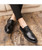 Black check pattern leather derby dress shoe 05