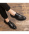 Black check pattern leather derby dress shoe 06