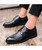 Black brogue leather derby dress shoe point toe 02