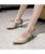 Beige sewed design plain slip on heel dress shoe 03