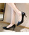 Black sewed design plain slip on heel dress shoe 04