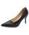 Black sewed design plain slip on heel dress shoe 01