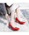 Red sewed design plain slip on heel dress shoe 05