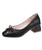 Black bow tie slip on low heel dress shoe 01