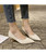 Beige sewed design plain slip on heel dress shoe 06