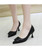 Black square buckle slip on heel dress shoe 05