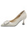 Beige square buckle slip on heel dress shoe 01