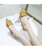 Yellow square buckle slip on heel dress shoe 04