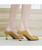 Yellow square buckle slip on heel dress shoe 05