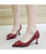 Claret red square buckle slip on heel dress shoe 06