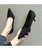 Black mix pattern shapes heel dress shoe point toe 02