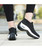 Women's black white sock like fit slip on double rocker sneaker 05