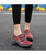 Women's red slip on double rocker bottom sneaker stripe texture 06