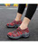 Women's red slip on double rocker bottom sneaker stripe texture 12