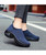 Women's blue stripe slip on sock like double rocker bottom sneaker 03