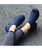 Women's blue stripe slip on sock like double rocker bottom sneaker 11