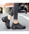 Women's dark grey stripe slip on sock like double rocker sneaker 03