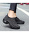 Women's dark grey stripe slip on sock like double rocker sneaker 04