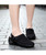 Women's black hollow stripe slip on double rocker bottom shoes 05