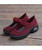 Women's red hollow low cut velcro double rocker bottom sneaker 10