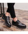Black croc pattern brogue leather derby dress shoe 05
