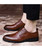 Brown check pattern leather derby dress shoe 07