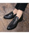 Black snake skin pattern buckle leather slip on dress shoe 02