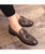 Brown tassel on vamp leather slip on dress shoe 02