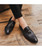Black tassel on vamp check pattern leather slip on dress shoe 08