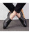 Black leather slip on dress shoe in plain 04