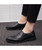 Black leather slip on dress shoe in plain 05