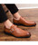 Brown sewed monk strap leather slip on dress shoe 04
