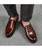 Brown brogue leather slip on dress shoe 02