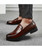 Brown brogue leather slip on dress shoe 05