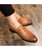 Brown check pattern leather slip on dress shoe 02